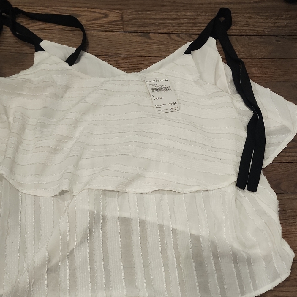 Women's White and Black Strappy Top
